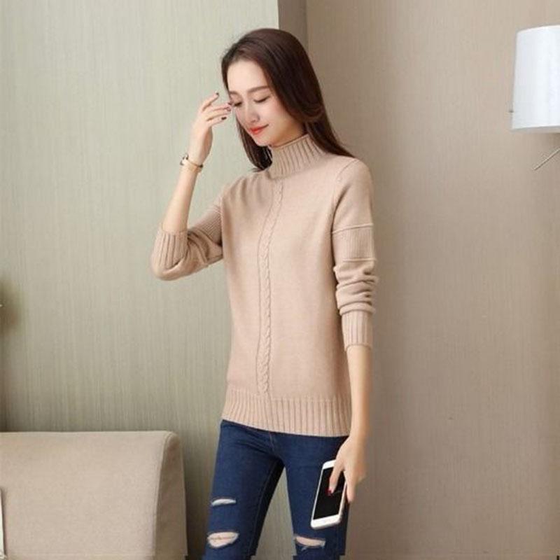 Winter Sweater Women Solid Color Half Turtleneck Sweater Thick Loose Solid Color Base Sweater