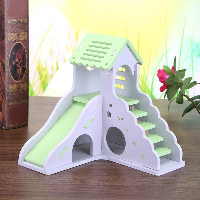 Hamster Toy Colorful Mini Wooden Slide DIY Assemble Hamster House Cute Small Animals Pet Toy Supplies Animal Sleeping House