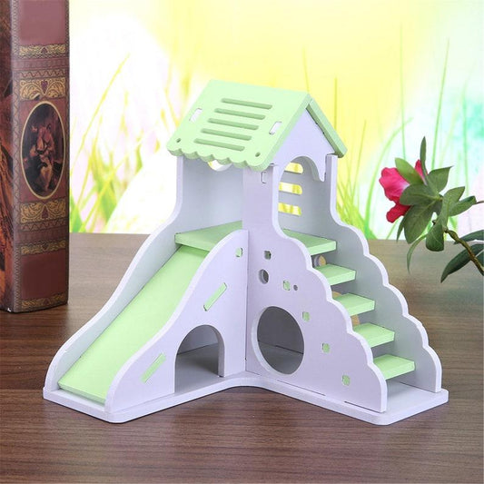Hamster Toy Colorful Mini Wooden Slide DIY Assemble Hamster House Cute Small Animals Pet Toy Supplies Animal Sleeping House