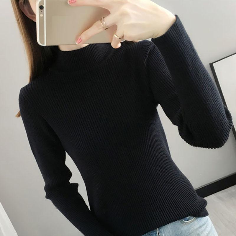 Sweater Women Half Turtleneck Pullover Fashion Pure Color Long-sleeved Slim Knitwear Top Trending Sweater Autumn Winter New