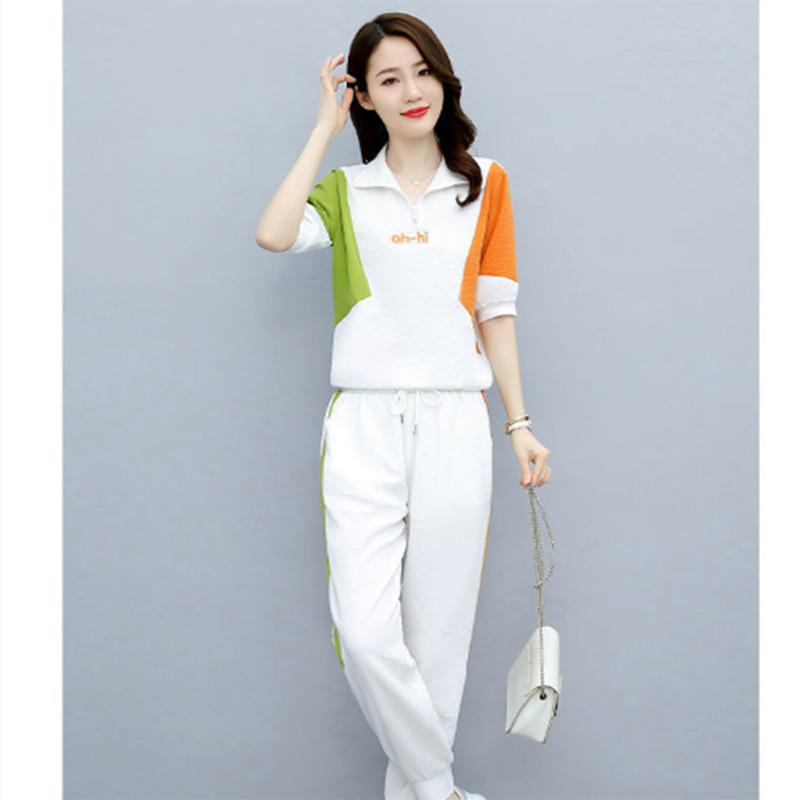 Fashion Suit Women's Casual Sportswear Summer Loose Short-sleeved All-match Leggings Pants Age-reducing Western Style Two-piece Suit