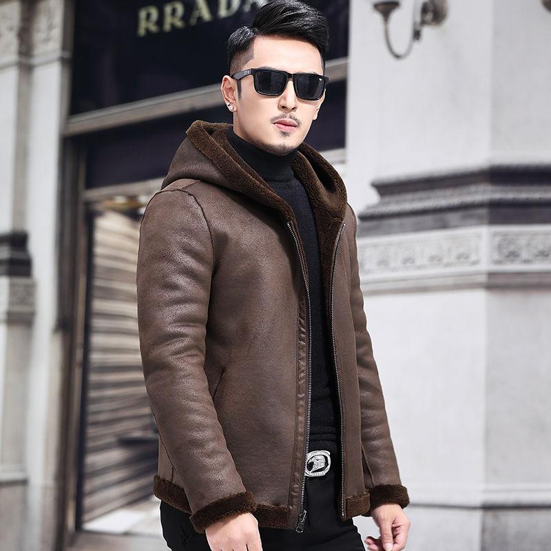 Sheep Shearing Men's Jacket Hooded Faux Fur Fur Jacket Fur Coat Wool Coat Thick Winter