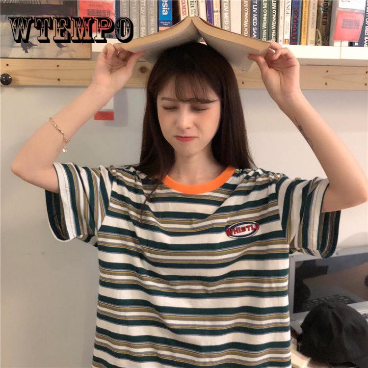T Shirt Women  Striped Tops Harajuku Tshirt  Summer Short Sleeve casual  T-shirts feminina