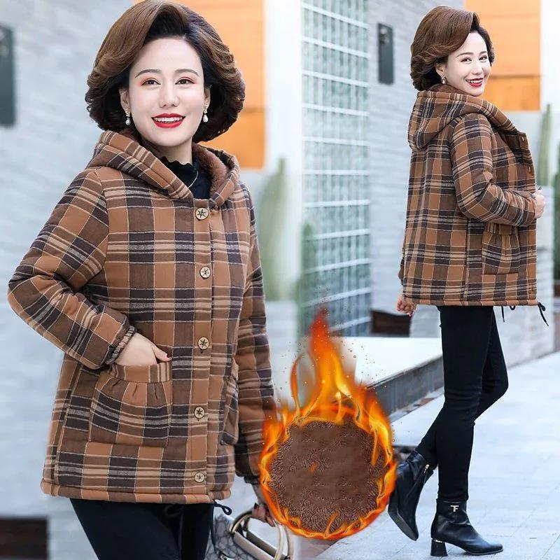 Winter Women's Padded Jacket Chinese Printing Hooded Down Jacket Plus Velvet Padded Short Padded Jacket