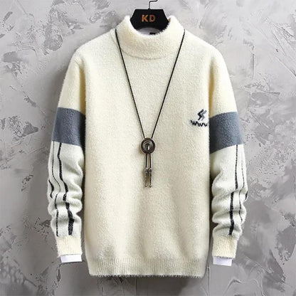 Mink Fleece Sweater Men's Half High Neck Trendy Sweater Youth Thick Warm Sweater