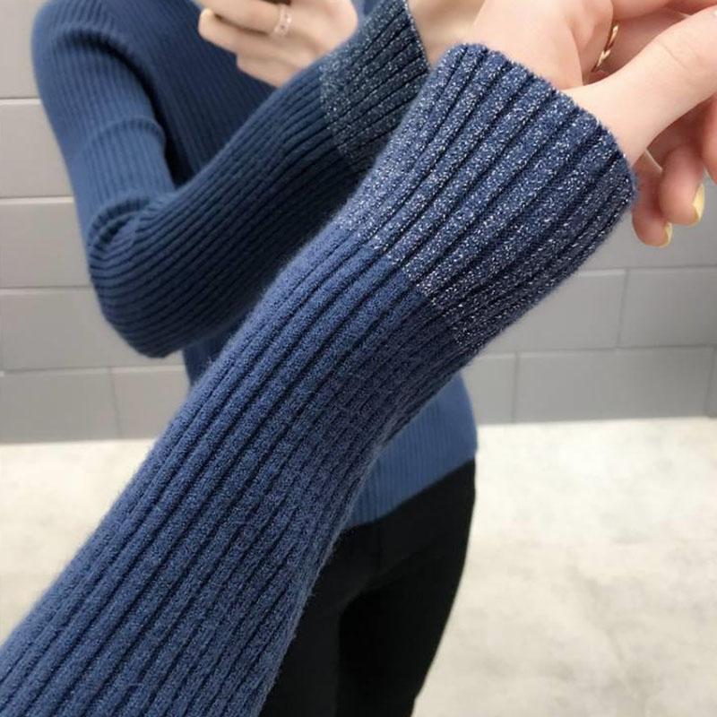 Autumn and Winter V-neck Knitted Bottoming Shirt, Short Long-sleeved Inner Sweater, Fashionable and Simple Female Top