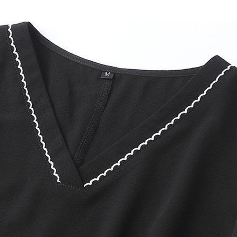 Chiffon Dress Mid Length Ladies Loose Large Size Short Sleeve V-Neck Skirt