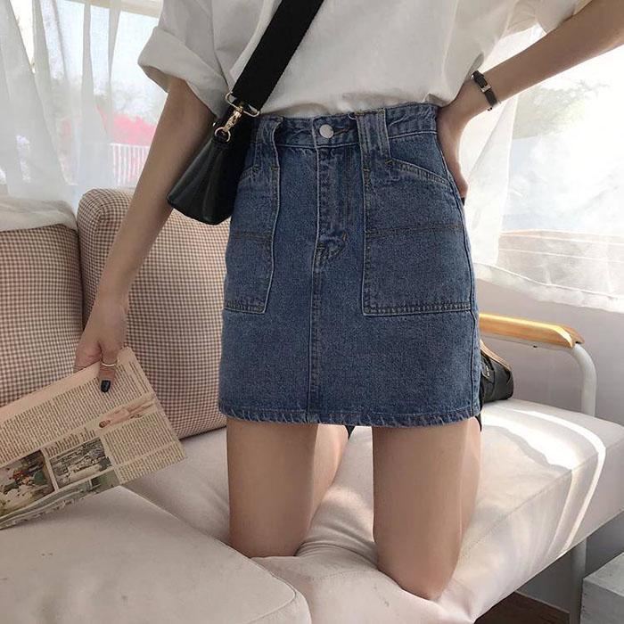 S-5XL Women Large Size Denim Skirt Anti-light Thin Student Bag Hip Skirt Mini A-line Skirts