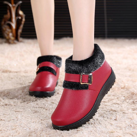 Winter Warm Non-slip and Waterproof Women's Cotton Shoes Flat Non-slip Casual Leather Cotton Boots
