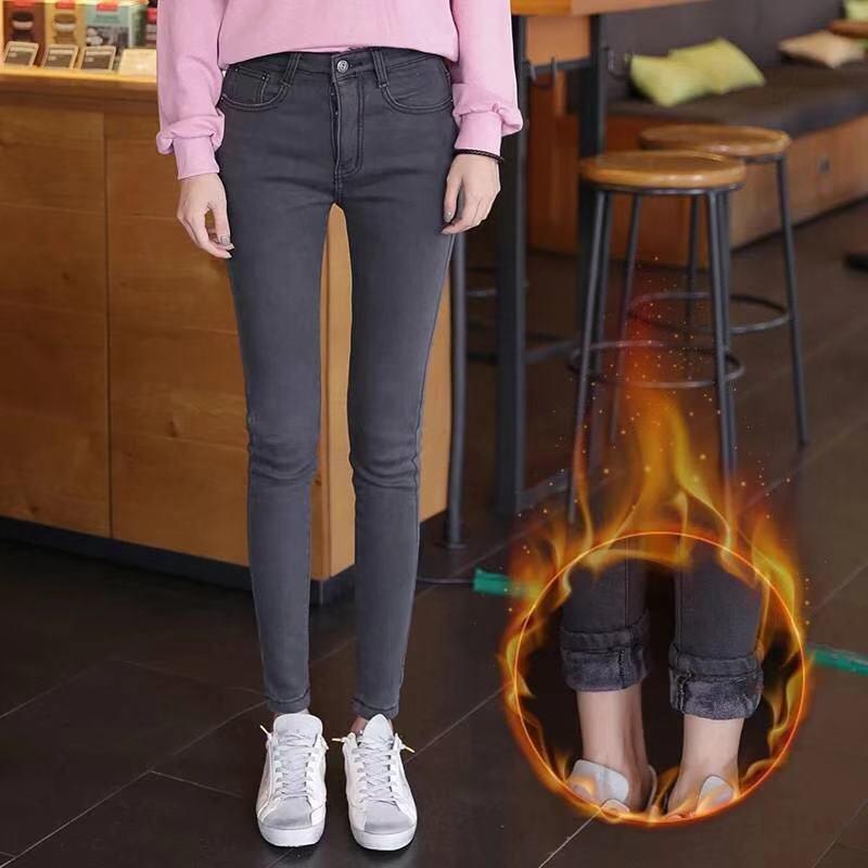Plus Size Winter Jeans for Women Female High Waist Skinny Thick Casual Trousers Velvet Denim Pants
