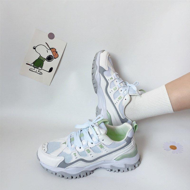 2020 Korean Version of Ins Harajuku Girl Pink Old Shoes Mesh Breathable Thick Bottom Net Red Casual Sports Shoes