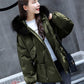 Women's Solid Color Hooded Down Jacket Regular Korean Loose Thick Coat Warm Cotton Coat Large Leather Collar Winter Coat Quilted Coat