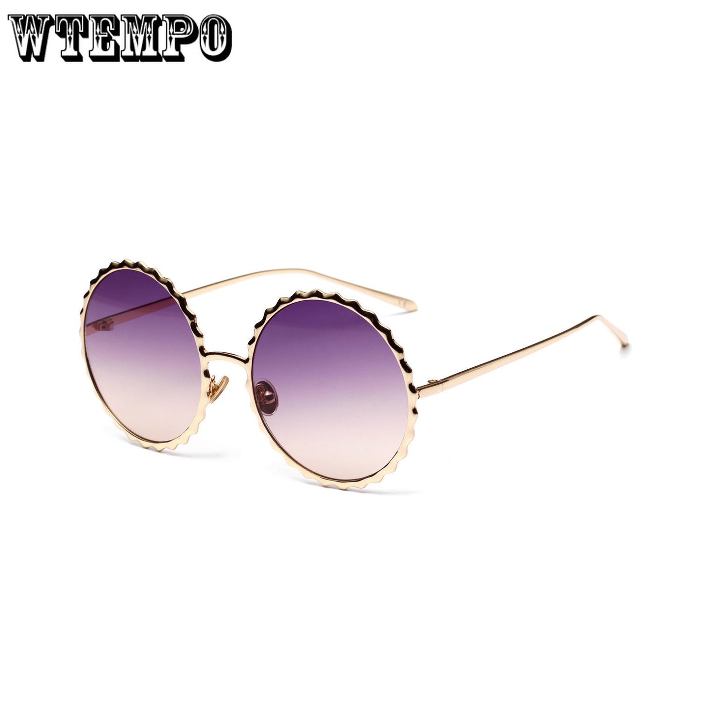 WTEMPO Gear Round Retro Metal Sunglasses Women Exquisite Pop Glasses