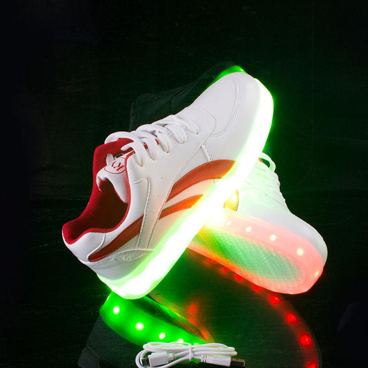 Men and Women Rechargeable Colorful Luminous Shoes Waterproof Casual Sports Shoes Couples White Shoes Fluorescent Luminous Shoes Unisex