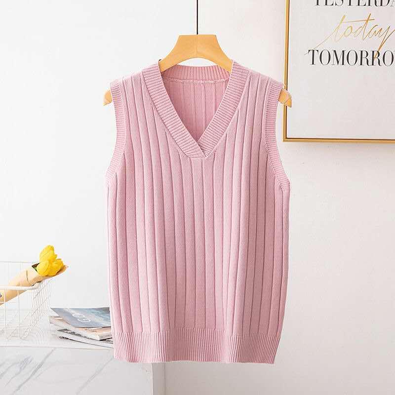 Women's Spring and Autumn Knit Sweater Vest Vest Korean Version Loose V-neck Waistcoat Sleeveless Sling All-match Sweater Women