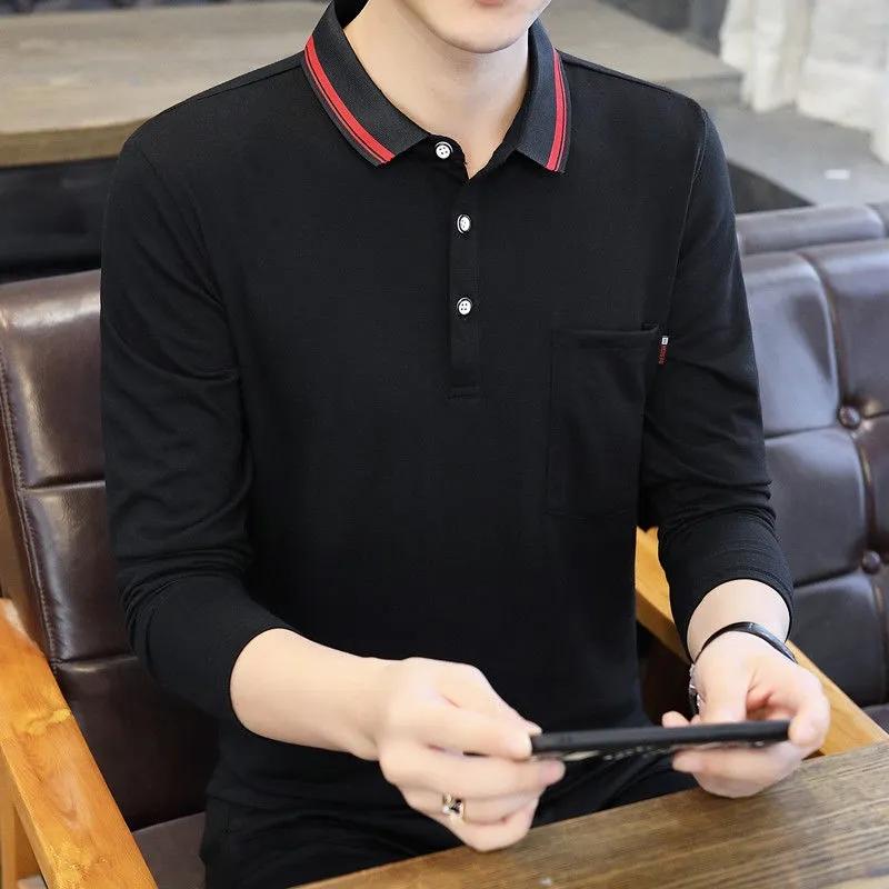 Men's Long Sleeve T-Shirt Lapel Cotton POLO Shirt High Quality Casual Youth Solid Color Top Business Sports Shirt