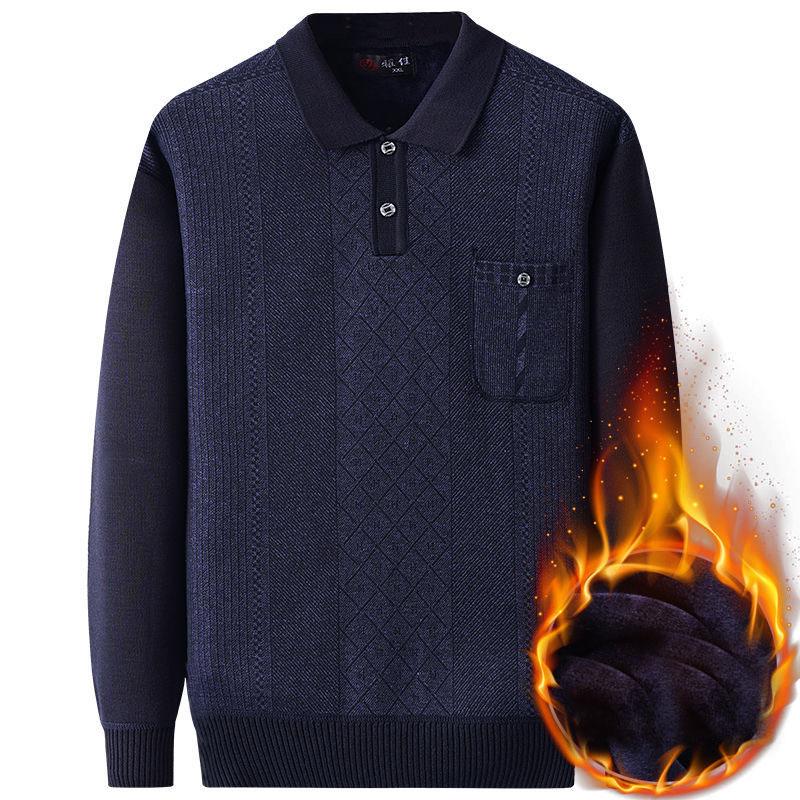 Sweater Men Plus Velvet Thick Winter Round Neck Sweater Middle-aged Men's Warm Bottoming Shirt