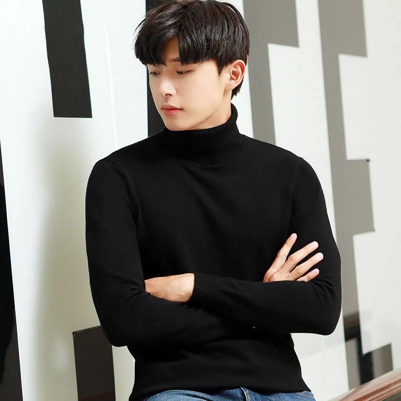 Men's Sweater Clothes Autumn and Winter Sweater Thin Section High Round Collar Plush Shirt