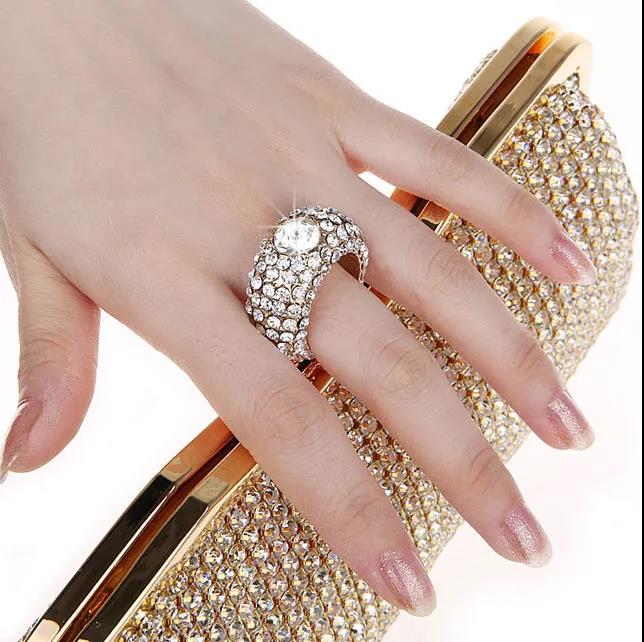 Women's Clutch Bag Elegance Luxury Shoulder Bag Ladies Wedding Evening Banquet Bridal Rhinestones Smooth Metal