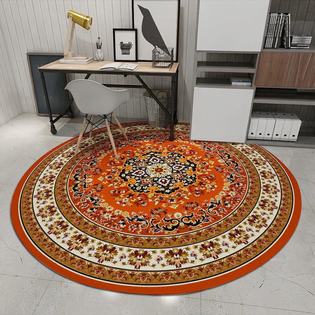Round Carpet National Wind Retro American Computer Chair Hamper Pad Bedroom Living Room Book Clothes Room Non-slip