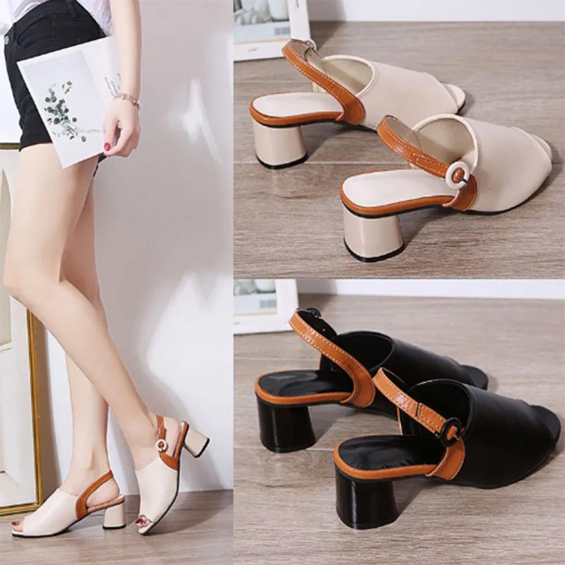 Sandals Women's Summer Fashion Outer Wear One-word Buckle High-heeled Fashion All-match Thick-heeled Fish Mouth Open-toe Women's Shoes