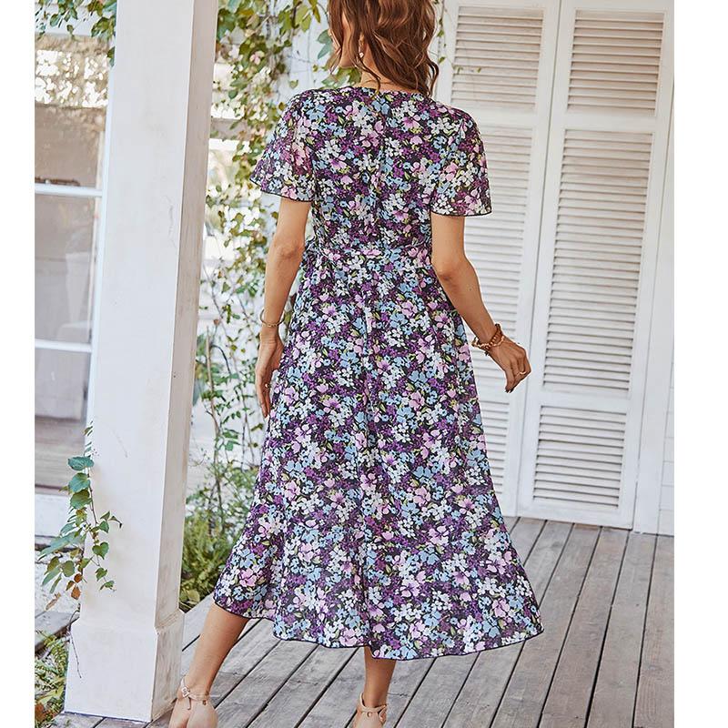 European and American Print Elegant Dress Sexy Holiday Swing Skirt