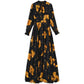 Chiffon Jacquard Long-sleeved Dress Spring and Autumn Models Waist Beach Big Swing Bow Long Skirt Women's French Retro Long Skirt Temperament