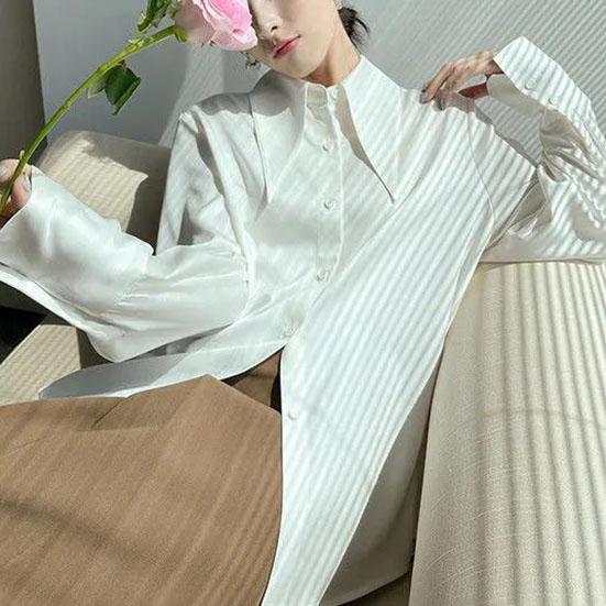 Women's Blue White Yellow Shirts Button Lapel Cardigan Tops Lady Loose Long Sleeve Oversized Shirt Women's Casual Blouses