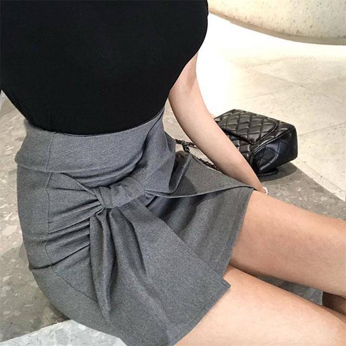 Women Anti-light Skirt High Waist Banded Bow Slim Sexy Package Hip Skirts Mini A-line Skirt