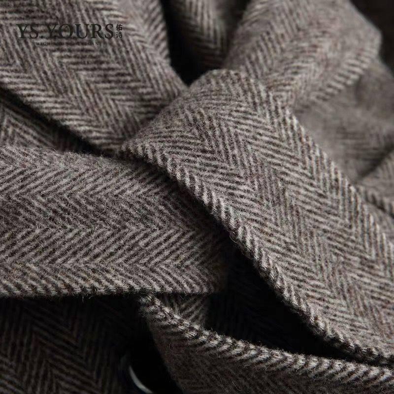 Cashmere Coat Elegant Long Women's Coat Lapel 2 Pockets Belted Jackets Coats Female Outerwear
