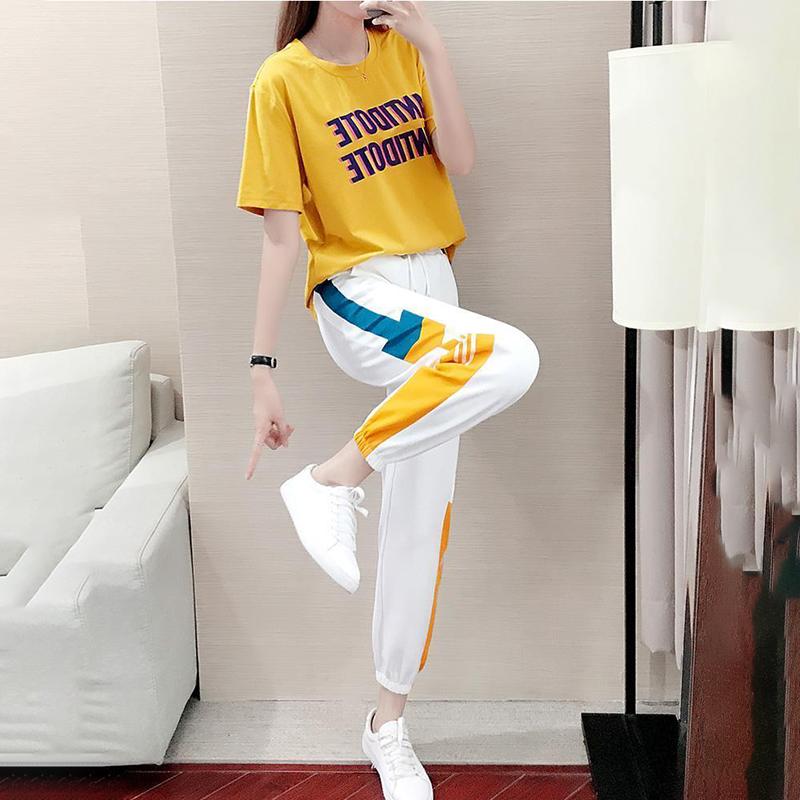 Sports and Leisure Women's Spring and Summer Small Daisy Loose Pants Short-sleeved Two-piece Cute Sports Suit Beautiful and Comfortable