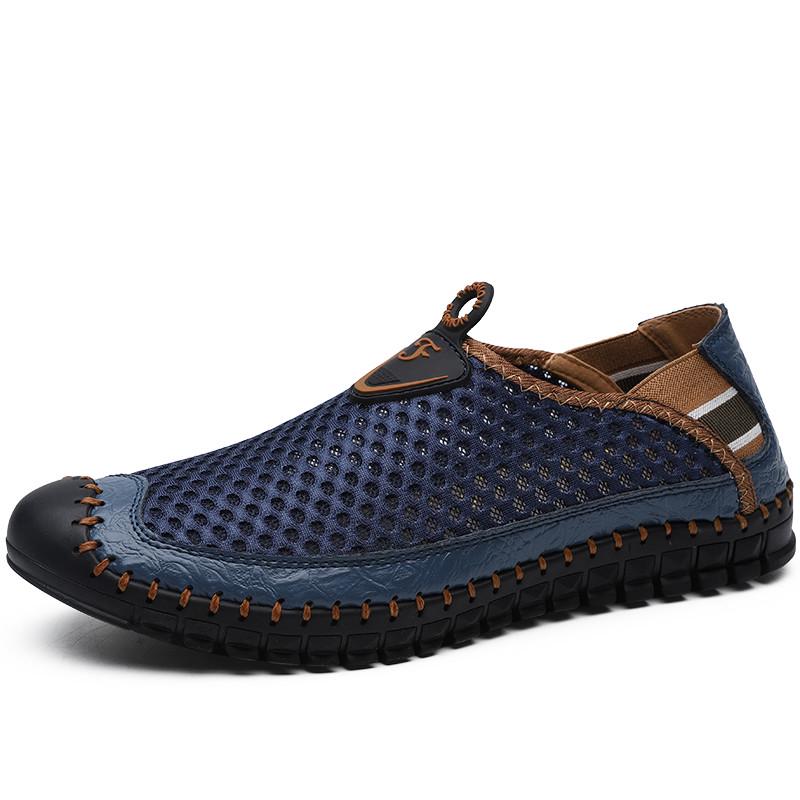 Large Size Handmade Leather Shoes New Breathable Mesh Shoes Hole Shoes Summer Shoes 38-47