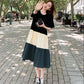 Dress Stitching Contrast Color Skirt Women's Loose Dress Round Neck Short-sleeved Large Skirt Casual Dress Fabric Light and Breathable Sweat-absorbent