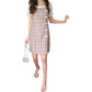 Cheongsam Modified Slim Dress Simple and Elegant Plate Button Split Lattice Bubble Sleeve Dress