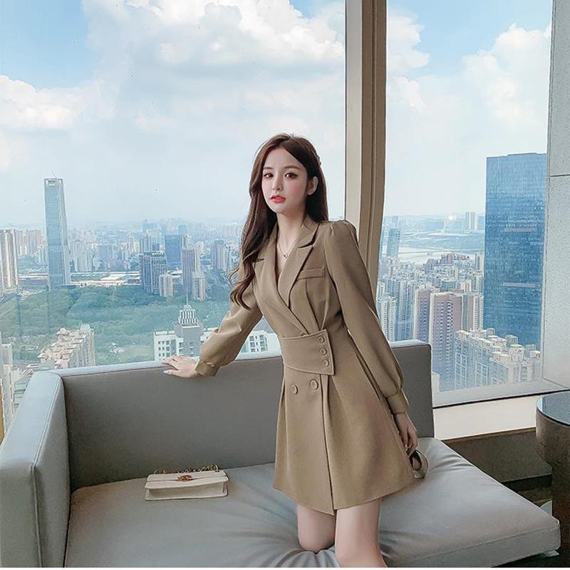 Suit Collar Long-sleeved Dress Women Spring  Summer Korean Design Windbreaker Short Skirt