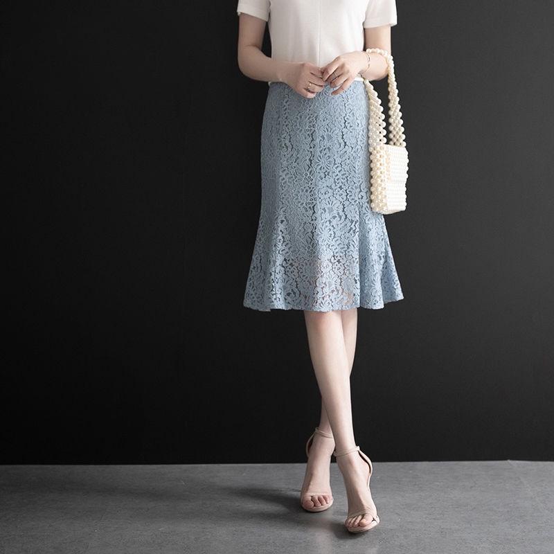 Lace Skirt Women Elegant Summer High Waist Pencil Skirts Fashion Korean Style Hollow Out Office Ladies Female Clothing