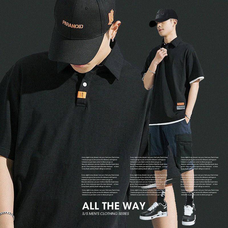 Short-sleeved Men's   Shirt Summer Shirt with Collar Trend Loose Tide Brand Men's 100% Cotton