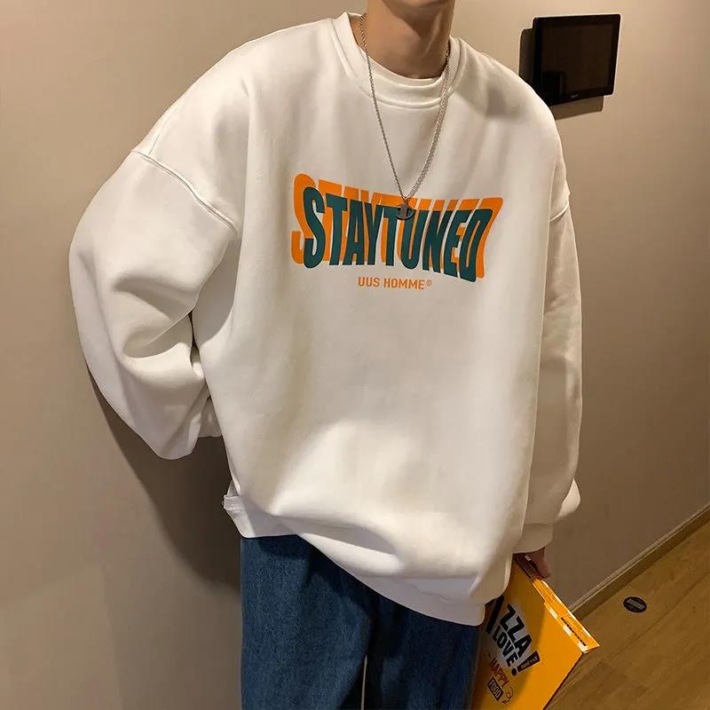 Round Neck Loose All-match Clothes Men's Winter Plus Velvet Thick T-shirt Warm and Comfortable Top