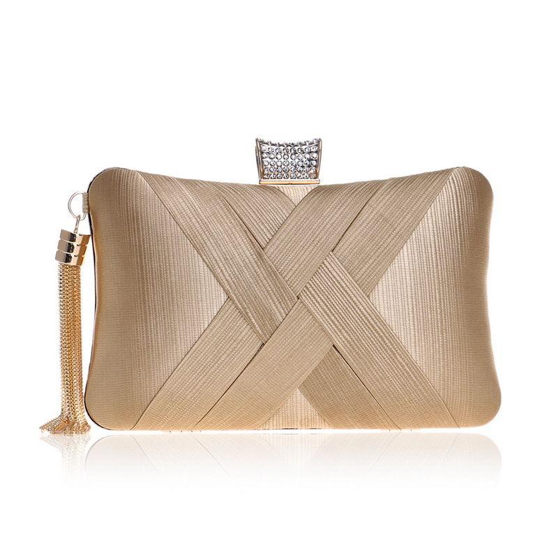 Pleated Satin Women's Clutch Bag Shoulder Bag Ladies Elegance Luxury Wedding Evening Banquet Rhinestones Tassel