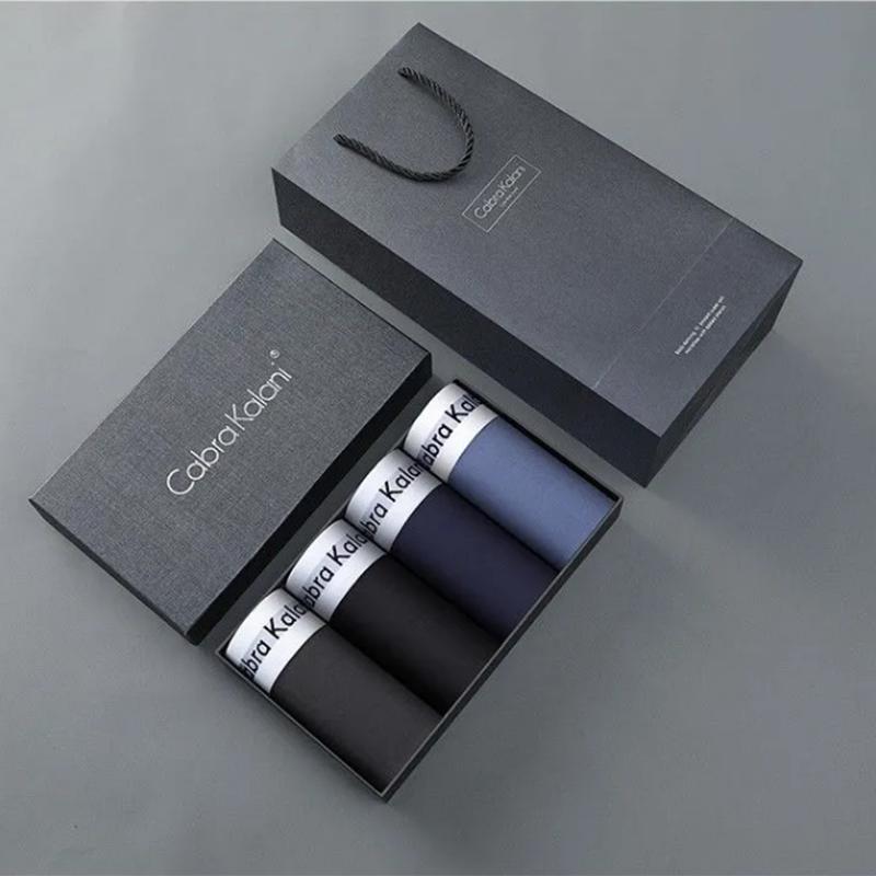 4 Pieces Men's Underwear Modal Boxer Solid Color Ice Silk Sports Comfortable Boxer Briefs Gift Box Packaging Mid Waist Underpants Breathable Panties