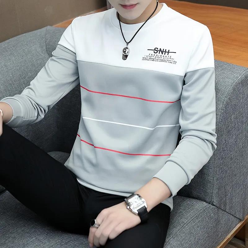 Autumn Men's Pullover Round Neck Youth Warm Top Slim Thin Long-sleeved Sweater Bottoming Shirt