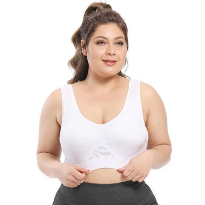 Women's Plus Size Seamless Bra with Pads Solid Color Breathable Bra Hollow Out Sports Yoga No Wire Gathering Vest Bra