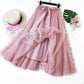 Elastic High Waist Women Tulle Skirt Spring Summer Ladies Mesh Long Skirt Elegant A Line Girls Skirts