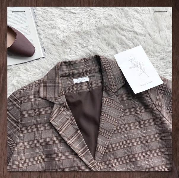 Women Suit Dark Academia Clothing Retro Plaid Plus Size Korean Coat Blazers and Skirt for Woman, Single Breasted Outerwear for Your Minimal Style