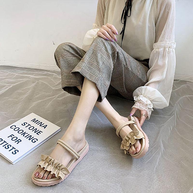 Sponge Cake Platform Sandals Female Fairy Style Summer Student Flat Roman Net Red Sandals