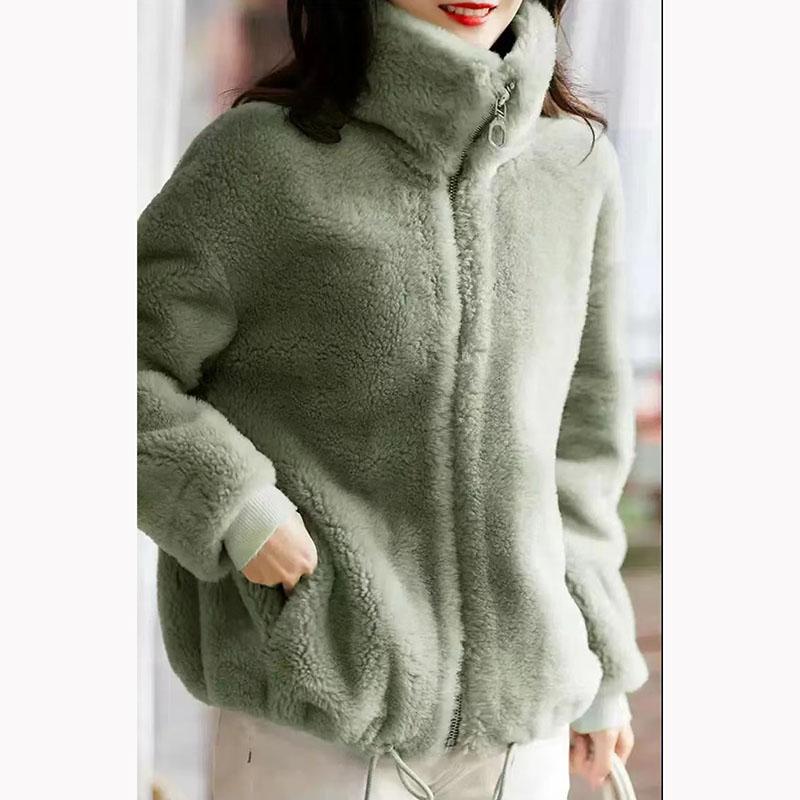 Spring Thick Coat Women's Double-sided Coral Fleece Warm Turtleneck Sweater Female Cardigan Zipper Fleece Jacket
