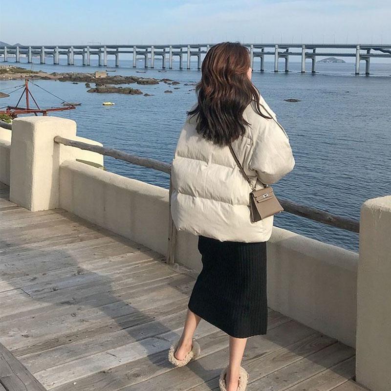 Winter Short Coat Lace-up Down Cotton Thickened Windproof Cold Warmth Loose INS Style Casual Solid Color Ladies Hooded Jacket