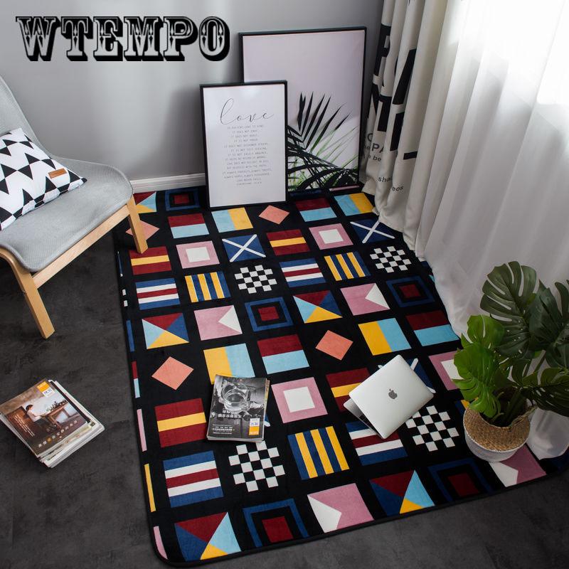 WTEMPO Nordic Style Geometric Carpet for Living Room Anti-Slip Soft Bedroom Floor Mats Doormat Large