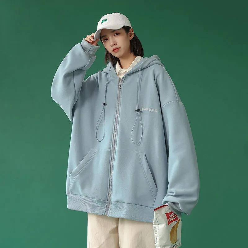 Women's Spring and Summer Zipper Jacket Large Pocket Long-sleeved Sweatshirt Jacket Loose Sports Cardigan Ins Hooded Sweater