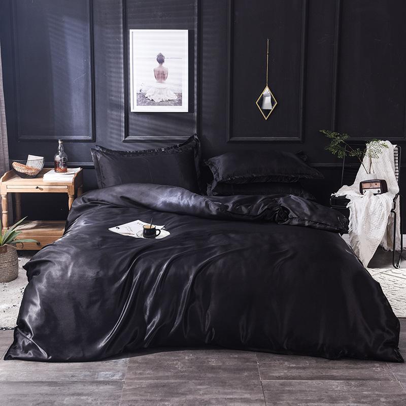 Washed Ice Silk Four-piece Set Pure Color Satin Silk Imitation Silk Bedding